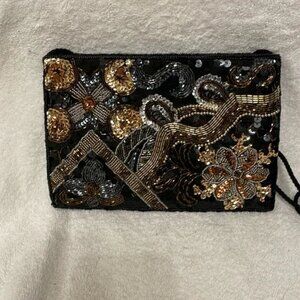 EUC Carla Marchi Evening/Crossbody Gold/Silver/Black Sequin Purse 6 x 9 x 1